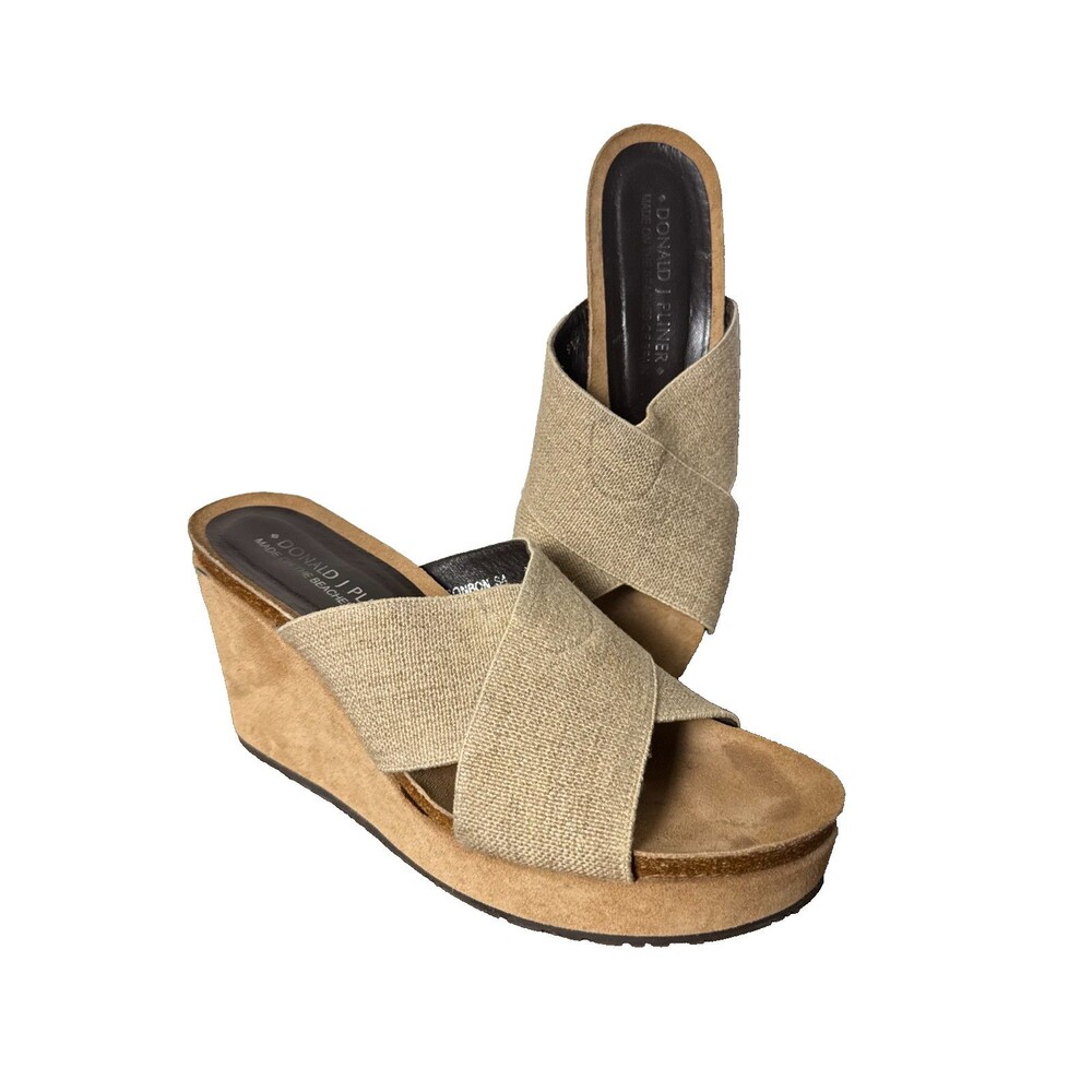 Donald J Pliner Tan Platform Wedge Sandals Stretch Slip On Boho Women's 9.5